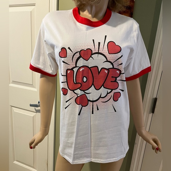 LOVE Pop Art Red and White Ringer T-Shirt - Picture 3 of 5